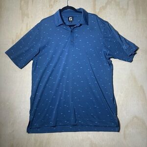 FootJoy School of Fish Print Lisle Self Collar Golf Polo - Blue Size Large